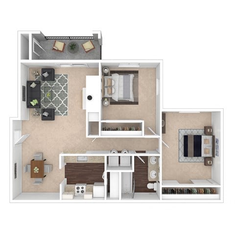 Floor plan for 2 beds, 1 bath, 915 sqft